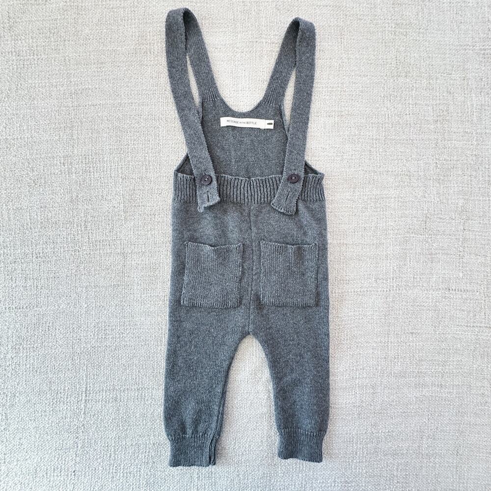 Message in a Bottle Gray Sweater Knit Suspender Pants EUC 9mo